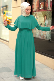 Yarasa Kol Çağla Yeşili Tesettür Elbise 4166CY - Thumbnail