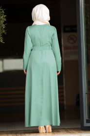Kemerli Çağla Yeşili Tesettür Elbise 42240CY - Thumbnail