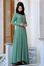 Neva Style - Almond Green Hijab Evening Dress 41960CY - Thumbnail