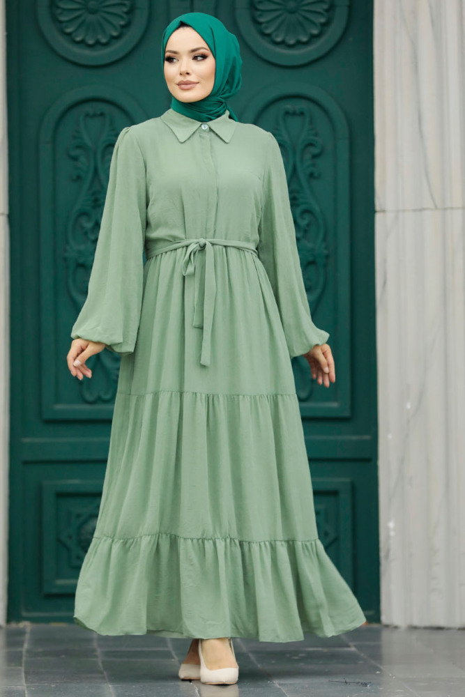 Almond Green Hijab For Women Dress 1929CY - 1