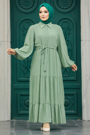 Almond Green Hijab For Women Dress 1929CY - 2