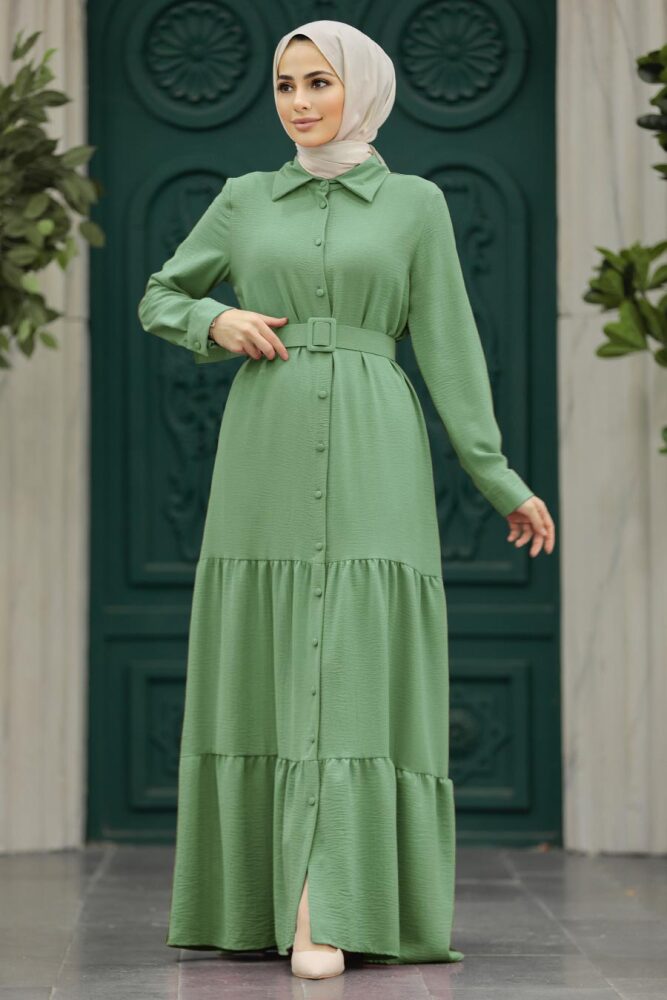 Almond Green Hijab For Women Dress 5849CY - 1