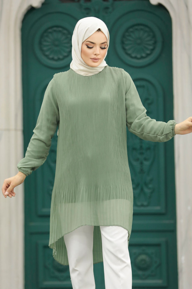 Almond Green Hijab For Women Tunic 91235CY - 1