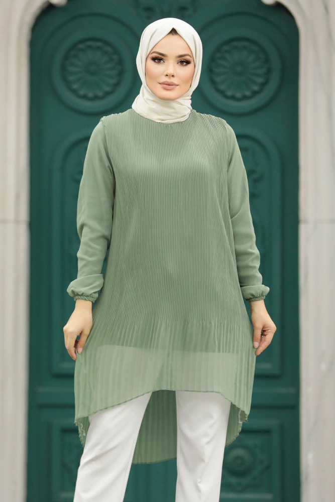 Almond Green Hijab For Women Tunic 91235CY - 2