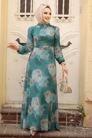 Neva Style - Almond Green Hijab Maxi Dress 279323CY - Thumbnail