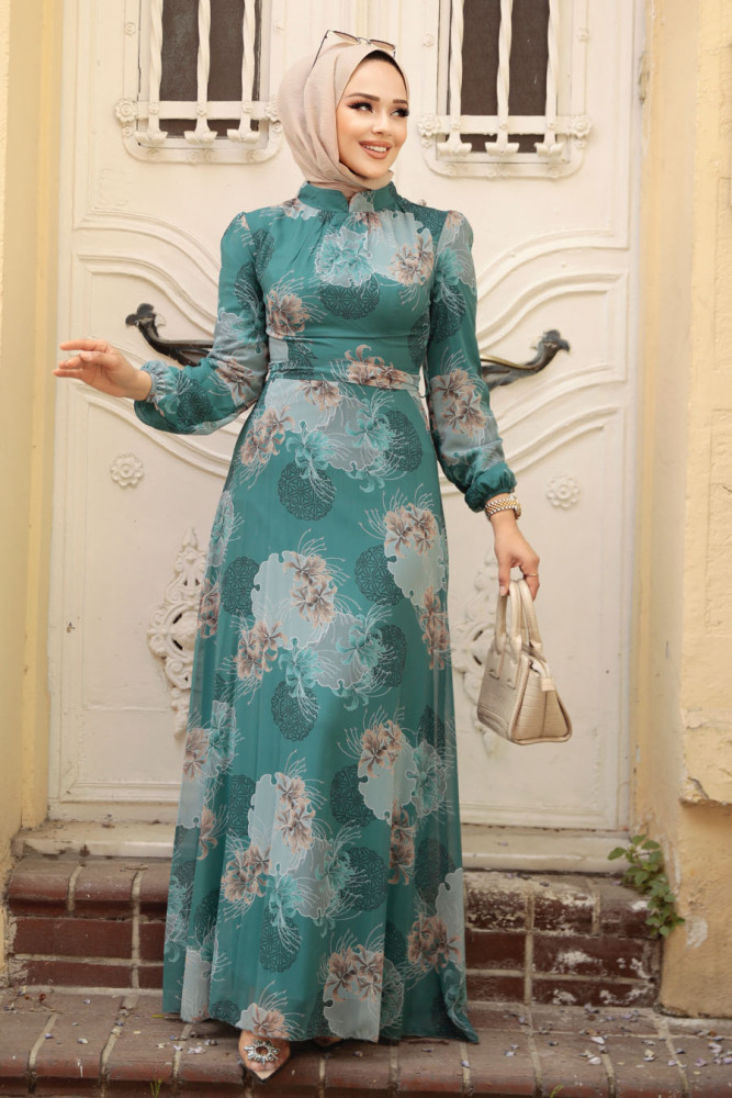 Neva Style - Almond Green Hijab Maxi Dress 279323CY - 1