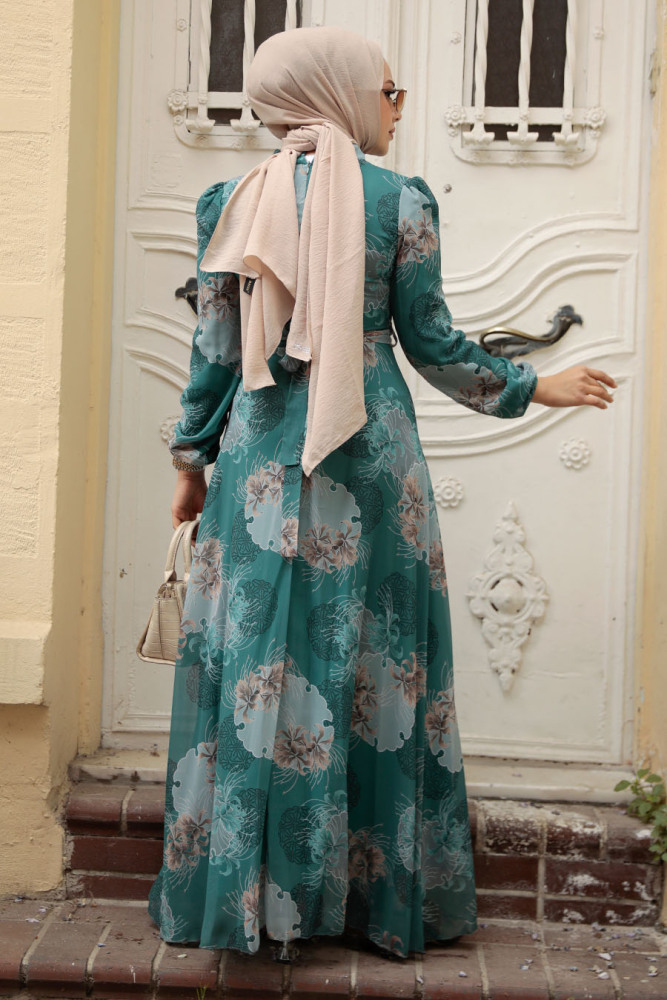 Neva Style - Almond Green Hijab Maxi Dress 279323CY - 3