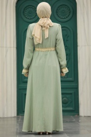 Neva Style - Almond Green Hijab Maxi Dress 5852CY - Thumbnail