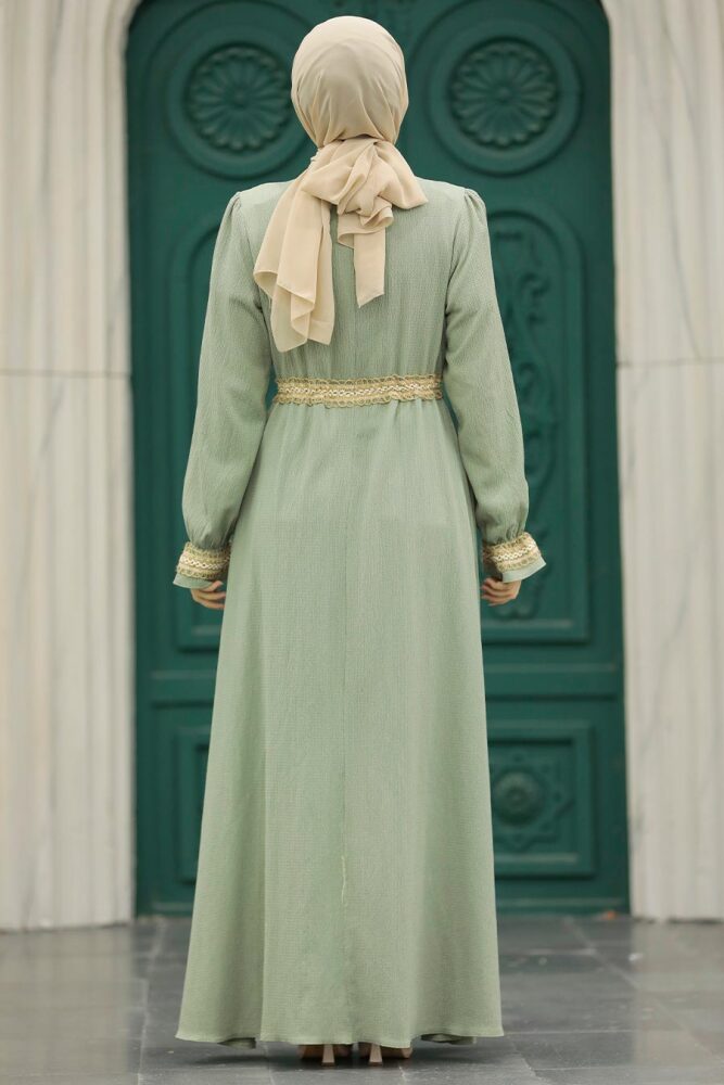 Almond Green Hijab Maxi Dress 5852CY - 3