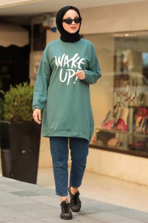 Neva Style - Almond Green Hijab Sweatshirt 10480CY - 1