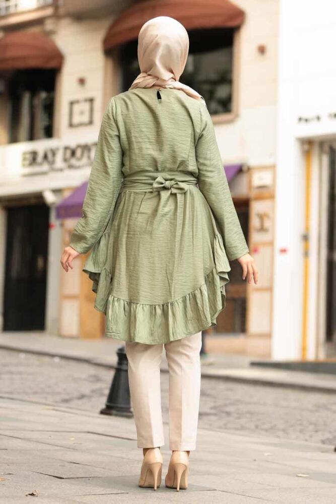 Fırfırlı Çağla Yeşili Tesettur Tunik 3596CY - 2