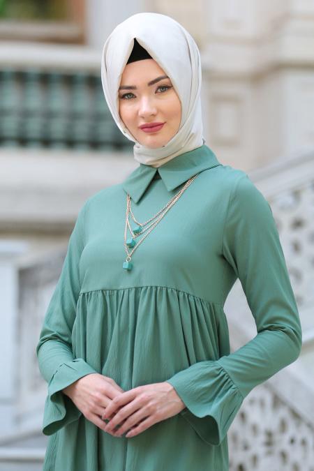 Neva Style - Almond Green Hijab Tunic 52280CY- Tesetturisland.com