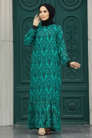Neva Style - Almond Green Islamic Clothing Dress 2297CY - Thumbnail