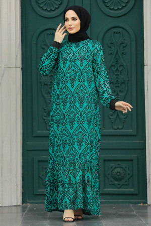 Neva Style - Almond Green Islamic Clothing Dress 2297CY - Thumbnail