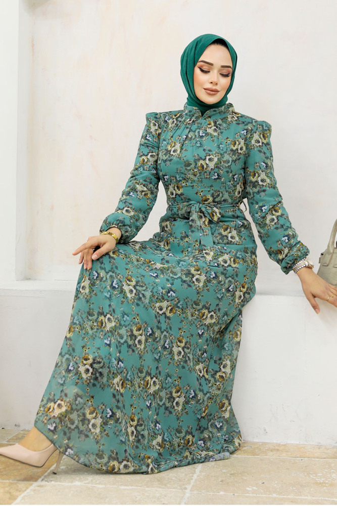 Almond Green Long Dress 27947CY - 2
