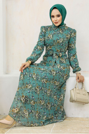 Almond Green Long Dress 27947CY - 4