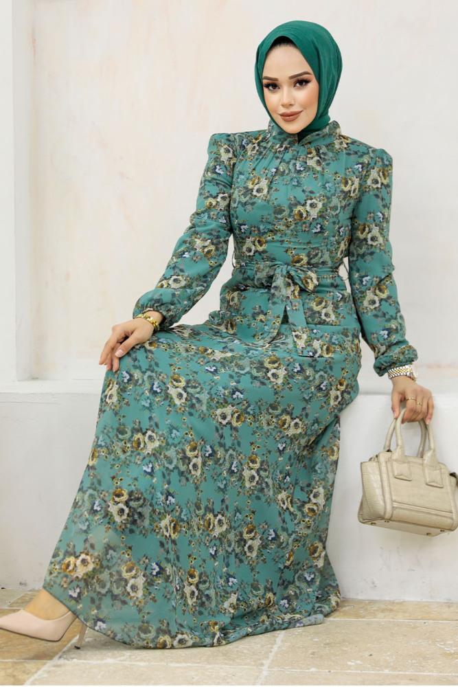 Almond Green Long Dress 27947CY - 4