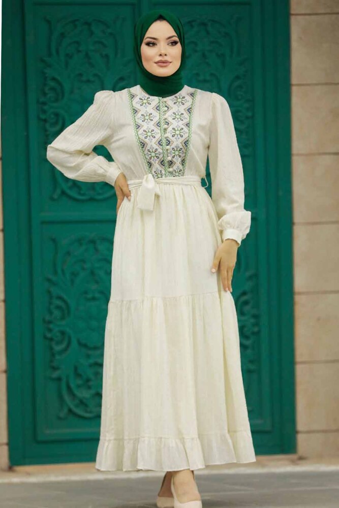 Almond Green Long Dress For Muslim Ladies 13081CY - 4