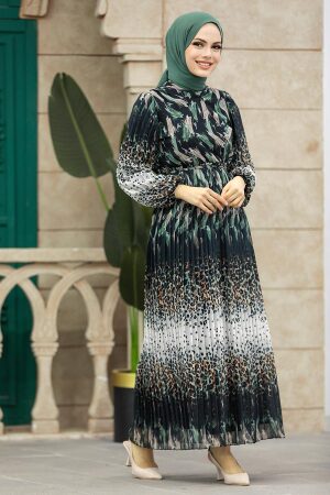Almond Green Long Dress for Muslim Ladies 3889CY - 2
