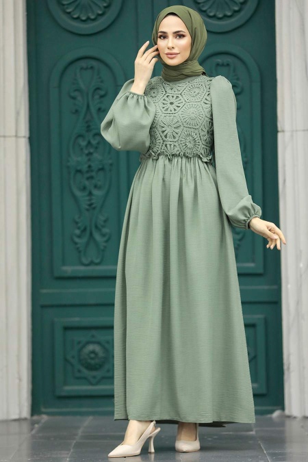 Almond Green Long Dress for Muslim Ladies 5857CY - 1