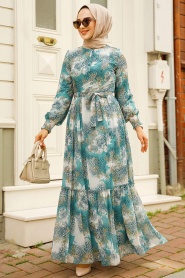 Neva Style - Almond Green Long Muslim Dress 33560CY - Thumbnail