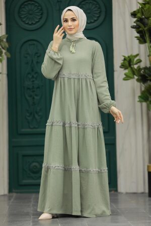 Almond Green Modest Dress 5842CY - 1