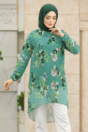 Neva Style - Almond Green Modest Tunic 91236CY - Thumbnail