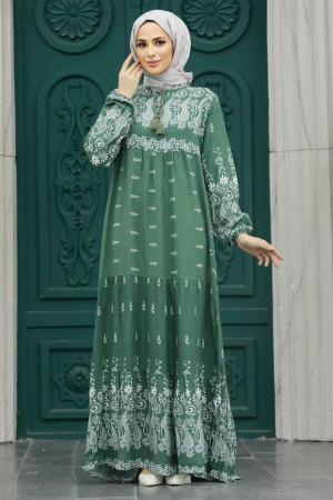 Neva Style - Almond Green Muslim Dress 50096CY - Thumbnail