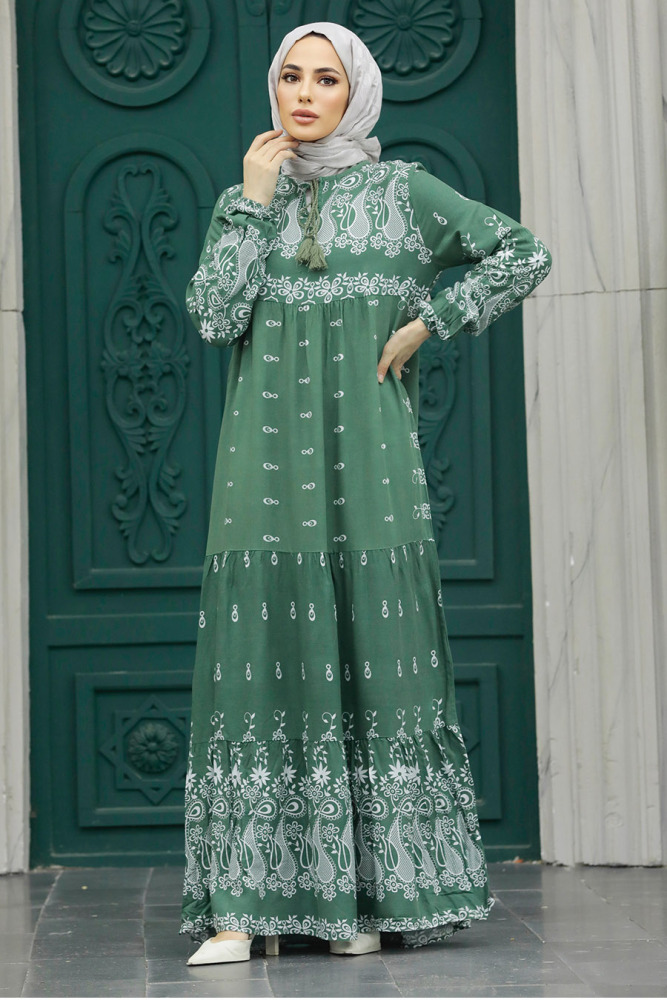 Almond Green Muslim Dress 50096CY - 3