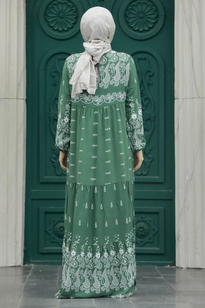 Almond Green Muslim Dress 50096CY - 4