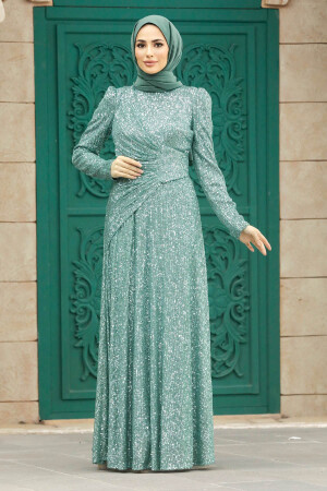 Almond Green Muslim Long Sleeve Dress 39471CY - 1