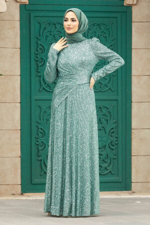 Almond Green Muslim Long Sleeve Dress 39471CY - 2