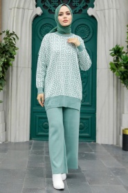 Neva Style - Almond Green Knitwear Islamic Clothing Dual Suit 9732CY - Thumbnail