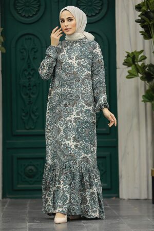 Almonnd Green Long Dress for Muslim Ladies 15714CY - 1