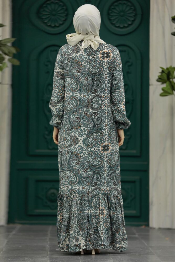 Almonnd Green Long Dress for Muslim Ladies 15714CY - 2