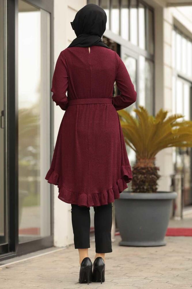 Neva Style - Altı Fırfırlı Bordo Tesettür Tunik 120130BR - 2