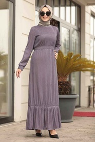 Neva Style - Altı Fırfırlı Gül Kurusu Tesettür Elbise 2246GK - Thumbnail