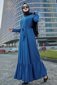 Neva Style - Altı Fırfırlı İndigo Mavisi Tesettür Elbise 2242IM - Thumbnail