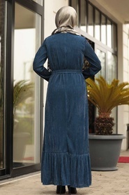 Neva Style - Altı Fırfırlı İndigo Mavisi Tesettür Elbise 2246IM - Thumbnail