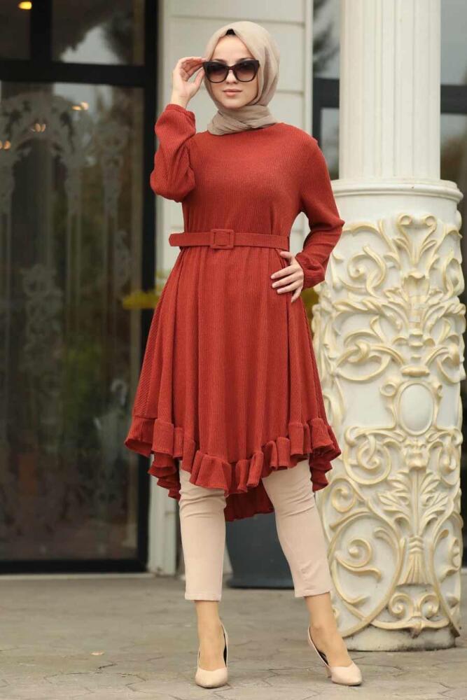 Neva Style - Altı Fırfırlı Kiremit Tesettür Tunik 120130KRMT - 1