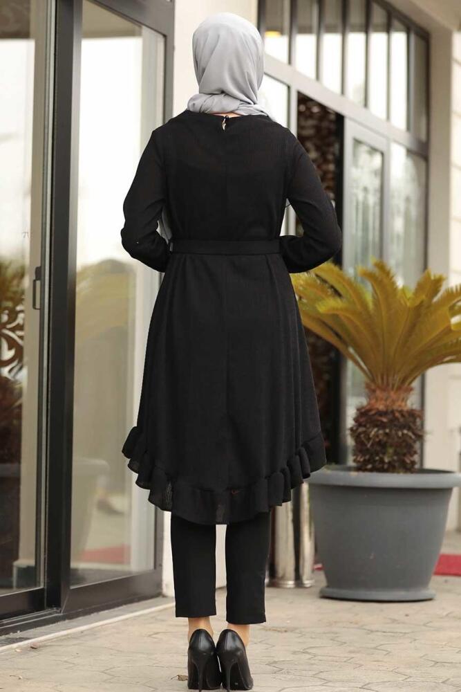 Neva Style - Altı Fırfırlı Siyah Tesettür Tunik 120130S - 2