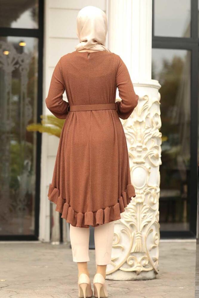 Neva Style - Altı Fırfırlı Taba Tesettür Tunik 120130TB - 3