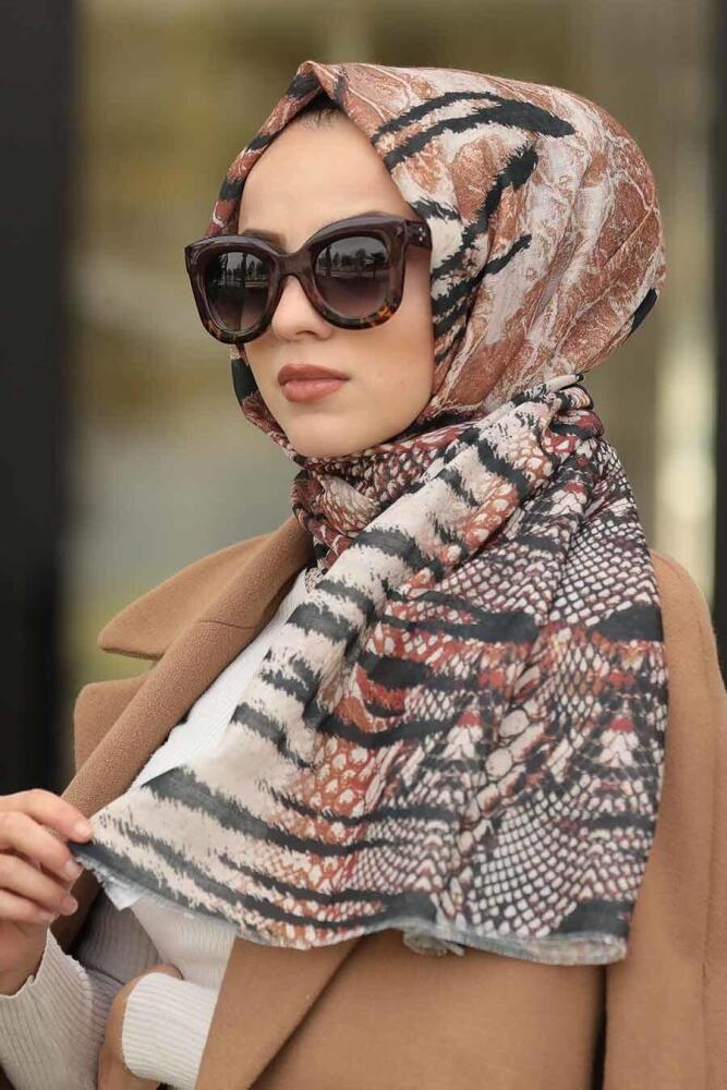 Neva Style - Animal Desenli Koyu Kahverengi Şal 7515KKH - 1