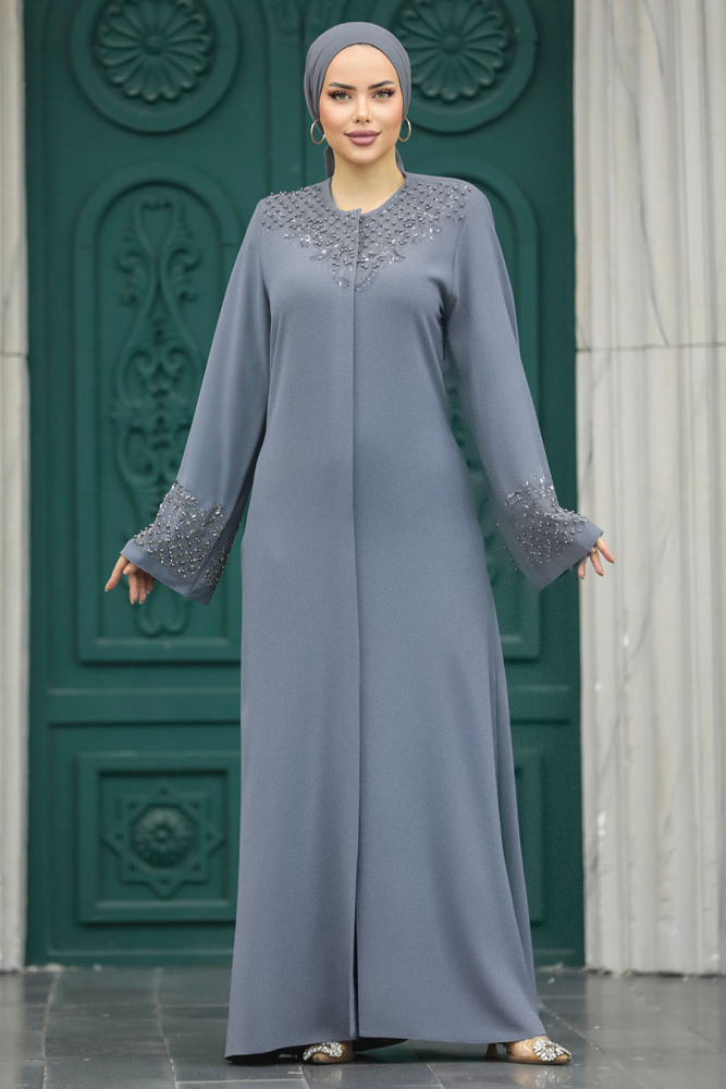 Anthracite Plus Size Abaya 20057ANT - 2