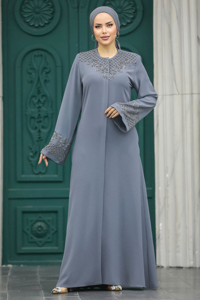 Anthracite Plus Size Abaya 20057ANT - 1