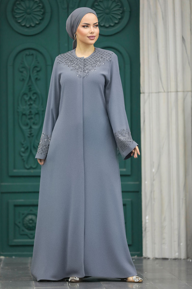 Anthracite Plus Size Abaya 20057ANT - 3