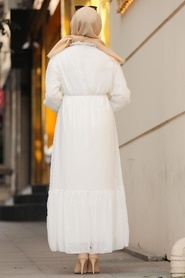 Neva Style - Aplikeli Beyaz Tesettür Elbise 10077B - Thumbnail