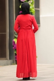 Neva Style - Aplikeli Kırmızı Tesettür Elbise 44701K - Thumbnail