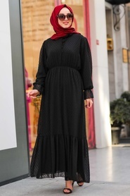 Neva Style - Aplikeli Siyah Tesettür Elbise 10077S - Thumbnail