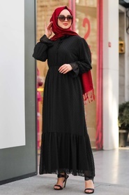 Neva Style - Aplikeli Siyah Tesettür Elbise 10077S - Thumbnail